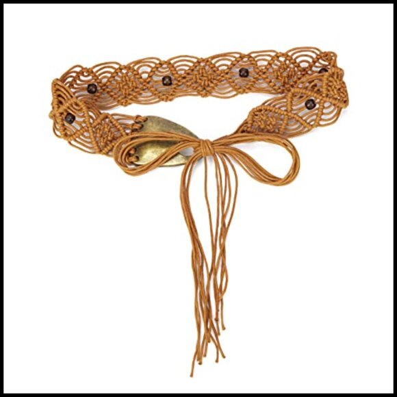 Hand Woven Wax Rope Bohemian Braid Waist Belt with Metal Chain main image 6